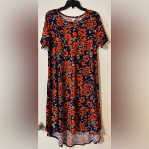 Floral Short Sleeve Swing Dress - Navy & Orange